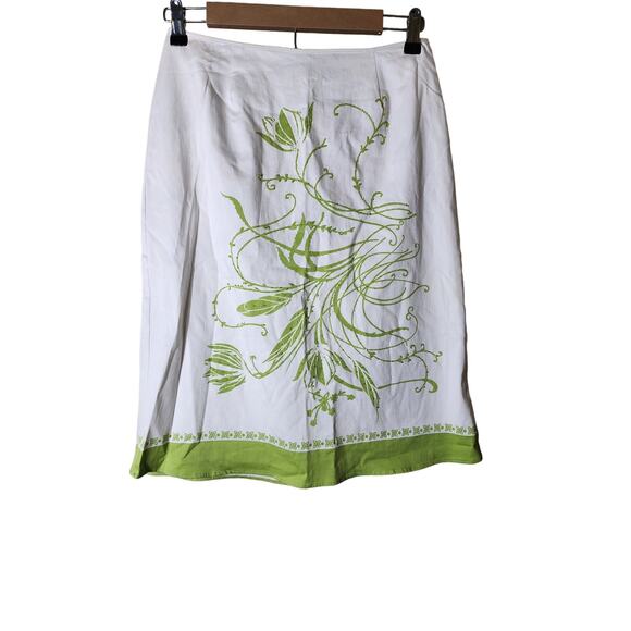NEW YORK CITY DESIGN CO. White Green Floral Beaded Boho A Line Knee Skirt SZ 4 - Picture 1 of 9